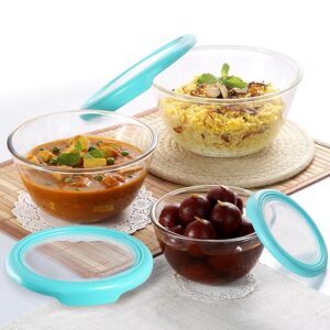 CELLO Ornella Toughened Glass Mixing Bowl with Premium Lid  | Set of 3 | (500ml, 1000ml, 1500ml)