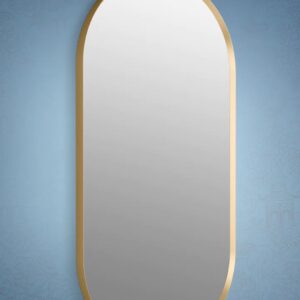 Capsule shaped mirror with golden aluminium frame