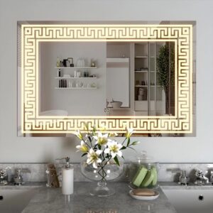 Rectangular led mirror with inner illumination of light through pattern (versace print)
