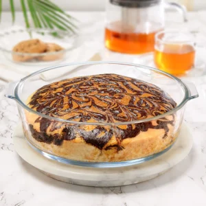 Round cake dish with handle