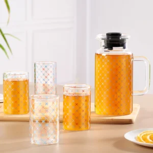 Borosil Glance Multipurpose Jug w Glasses, 1L + 295ml x 4