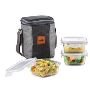 CELLO Glassy Square Lunch Box | Set of 3 | 320 ml