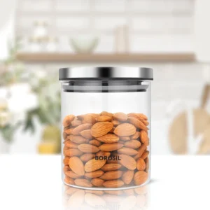Borosil Classic Airtight Glass Jar | Round | SS Lid | 300ml | 600ml | 900ml