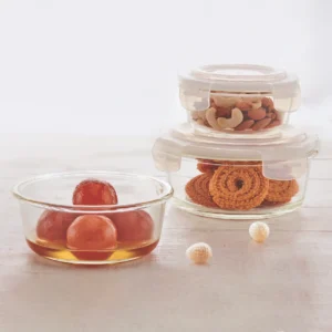 Borosil Tuff-Glass Klip n Store | Round | Set of 3 | With Lid | 400ml, 620ml and 950ml