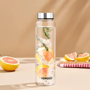 BorosilCrysto Clear Glass Bottle| 1L| Wide Mouth